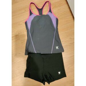 TYR Kids Tank Swim Top and Bottom SET - Purple Pink Girls Size Large 10/12